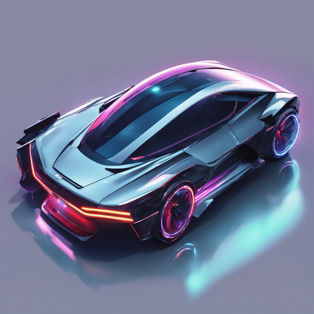 Cyberpunk Car Zooms Down a Rainy Highway with Vibrant Neon L...