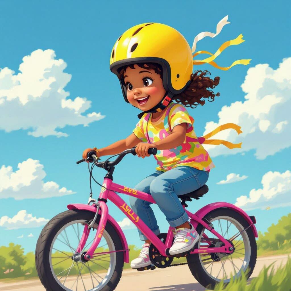 Child on Pink Bike in Playful, Colorful Style