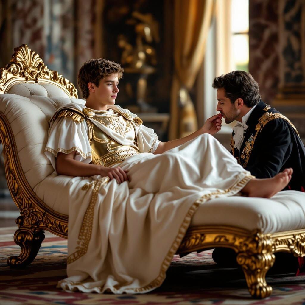 Opulent Roman Emperor on Eagle Chaise Longue