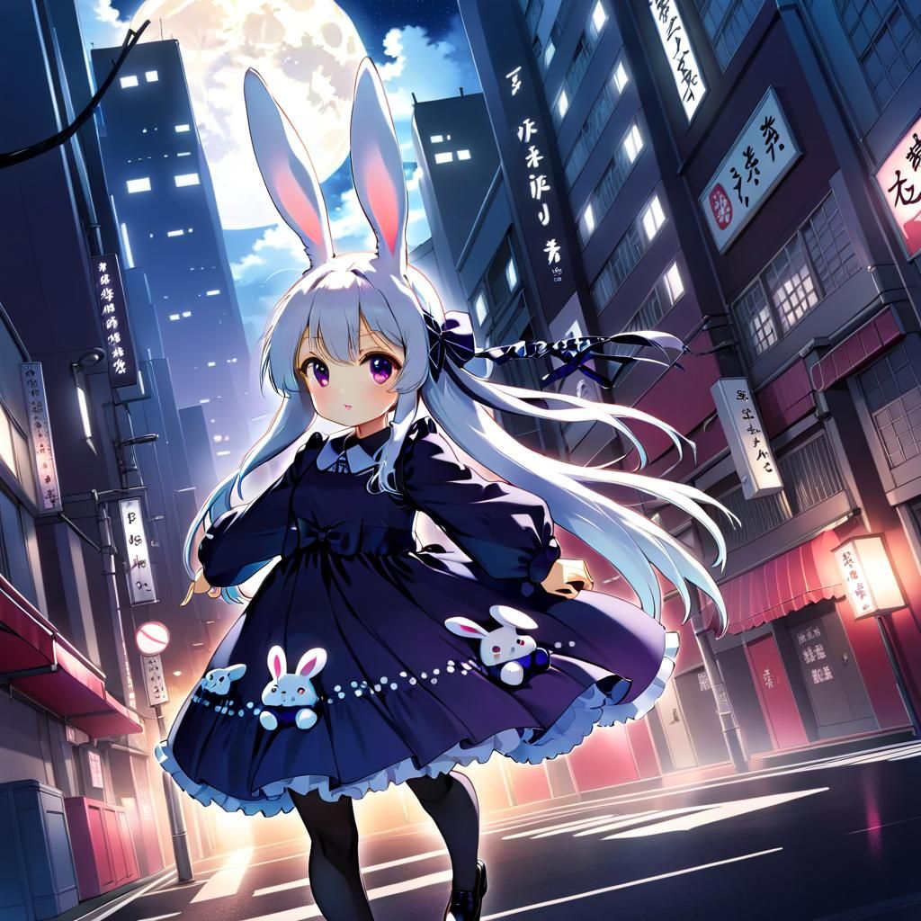 Whimsical Tokyo Rabbit Girl in Kawaii Style