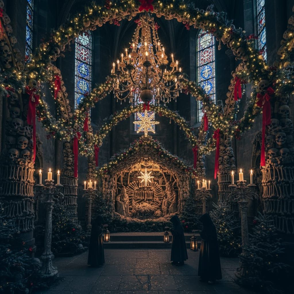 Christmas Crypt Scene at Sedlec Ossuary