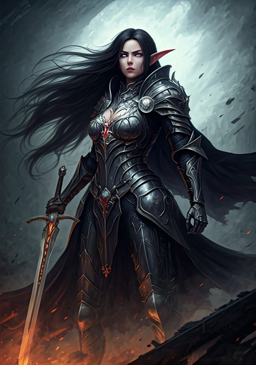 Elegant Elven Knight in Shimmering Plate Armor