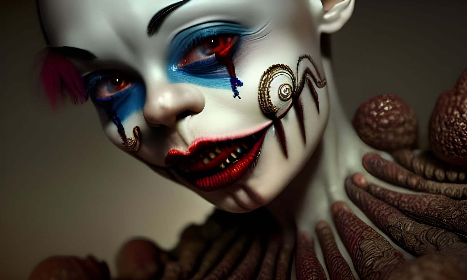 Creepy Clown Girl Crawling in Elaborate, Photorealistic Cost...