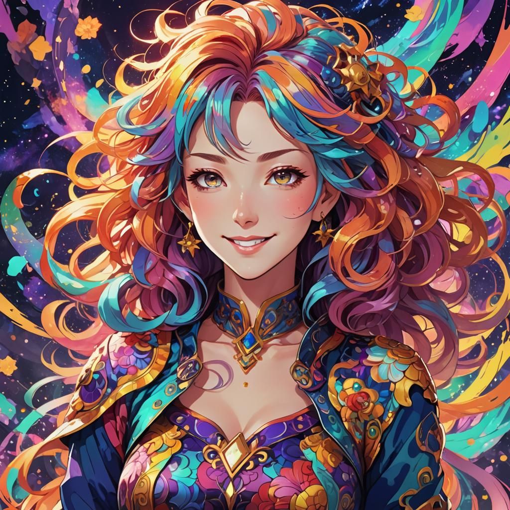 Anime-Inspired Mother Figure in Vibrant Fantasy Realm