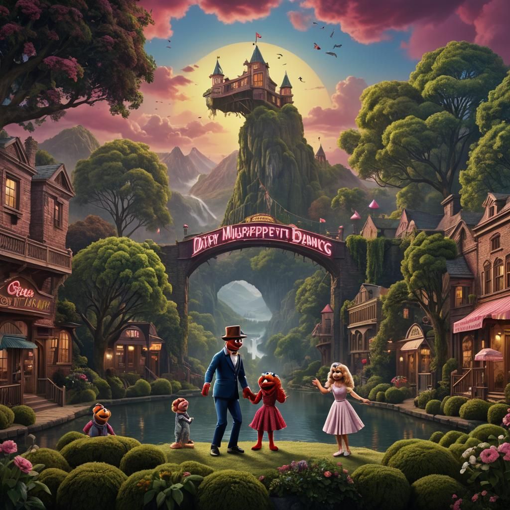 Ethereal Fantasy Landscape: Whimsical Mashup of Muppet and D...