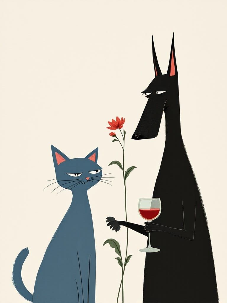 Dog and Cat in Mid-Century Modern Style