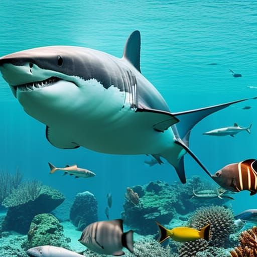 Magnificent Great White Shark Portrait in Crystal Clear Wate...