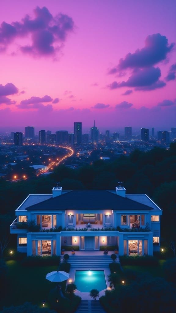 Memphis-Milano Villa under a Purple Evening Sky
