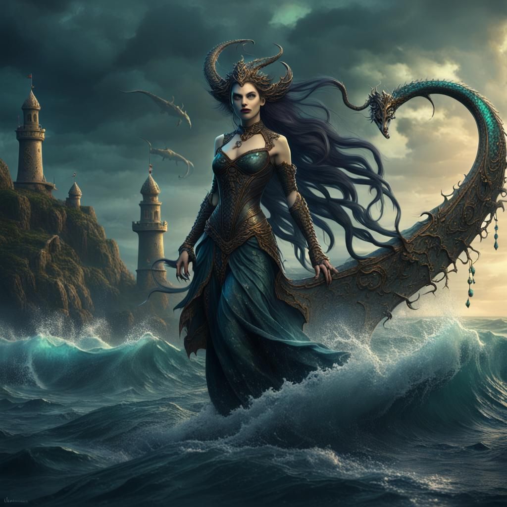 Gothic Siren of the Sea in Vibrant Fantasy