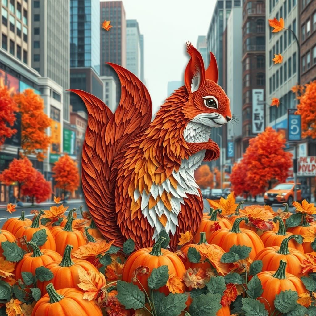 Autumn City Life Transforms into Majestic Red Squirrel in Wh...