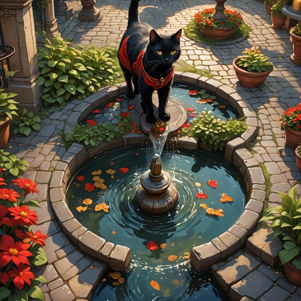 Elegant Fantasy Scene with Cat and Owner in Whimsical Settin...