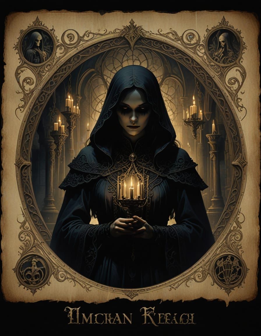Mysterious Woman in Gothic Chamber, Inspired by Dark Fantasy...
