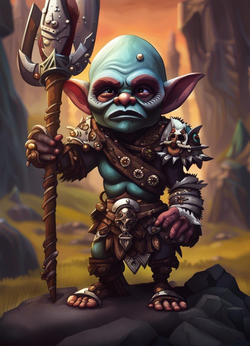 Goblin Barbarian Chieftain in Bone Armor, Fantasy Concept Ar...