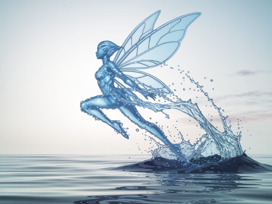 Majestic Water Fairy Leaping From Ocean