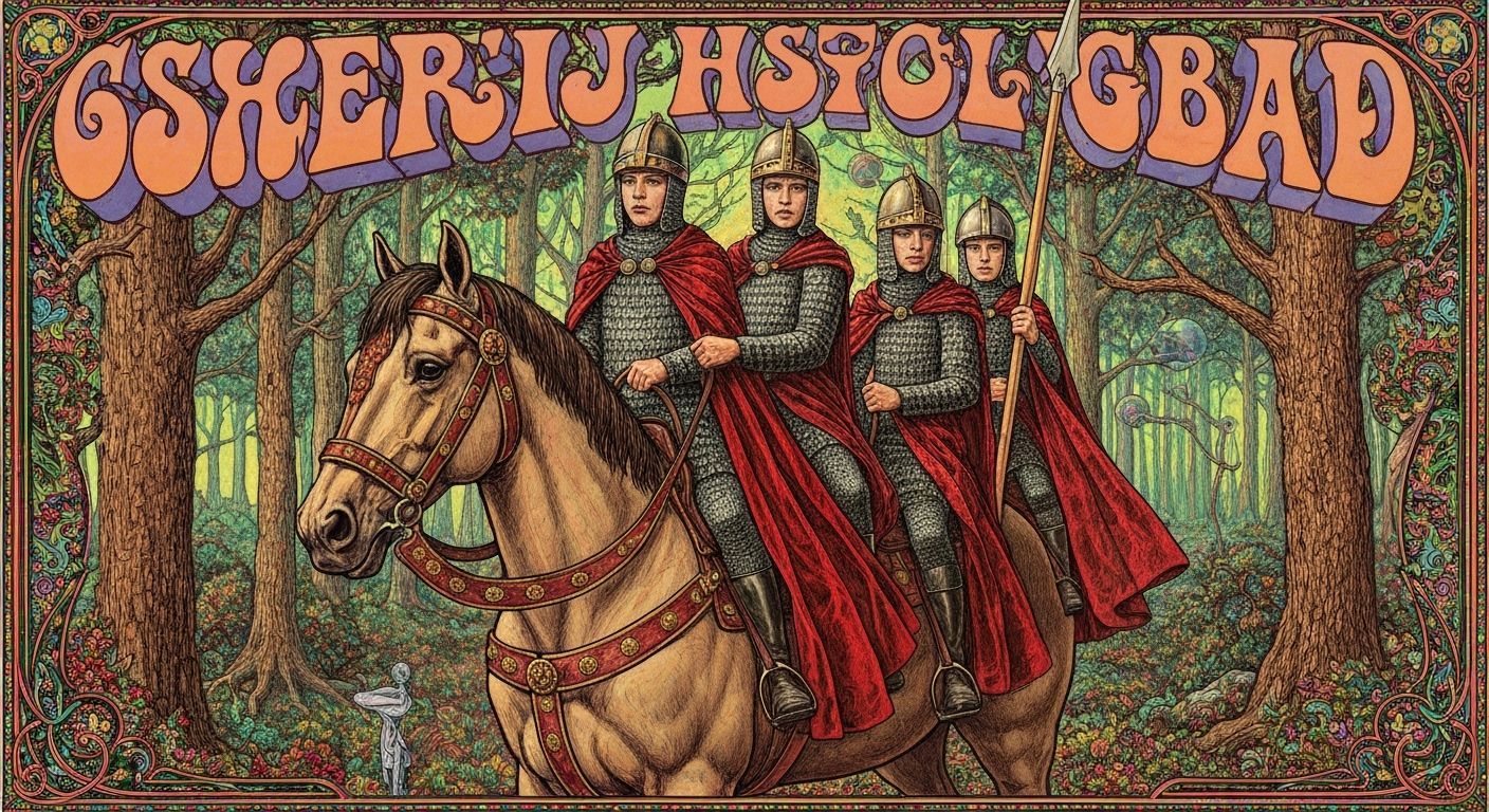Teenage Knights Ride Giant Horse in Psychedelic Forest