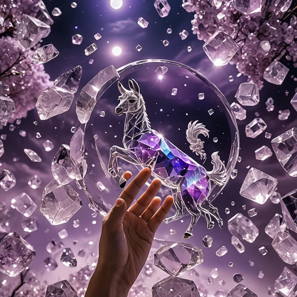 Angel of Wonder Floating Amidst Violet Crystal Flames