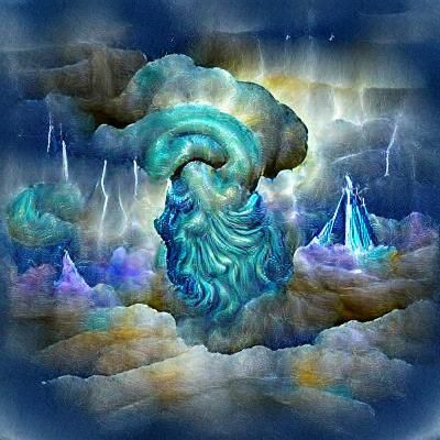 Cyberpunk God Gazing Through Electric Stormy Skies