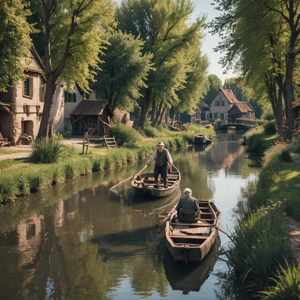 A land of water canals slightly blurred on canal ditches and...