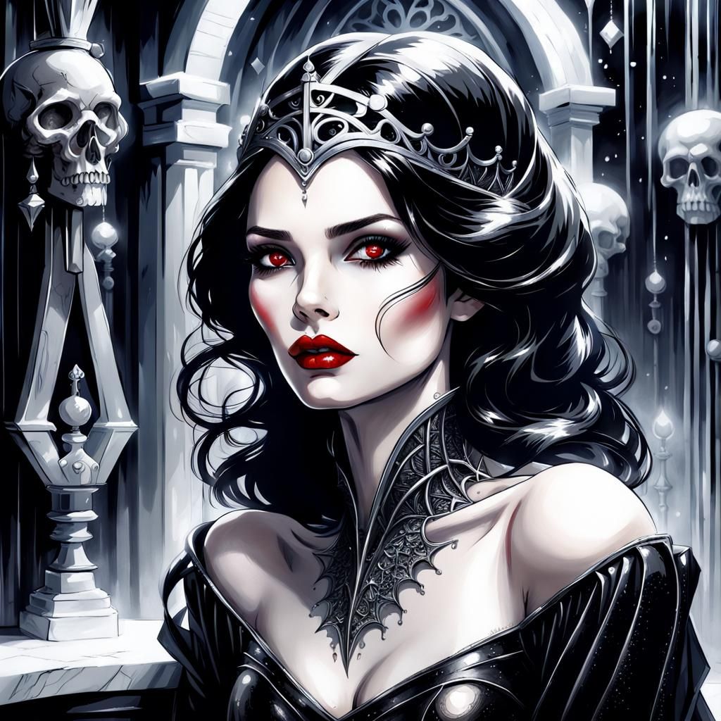 Gothic Snow White in Bathroom, a Fantasy Artwork of Dark Bea...