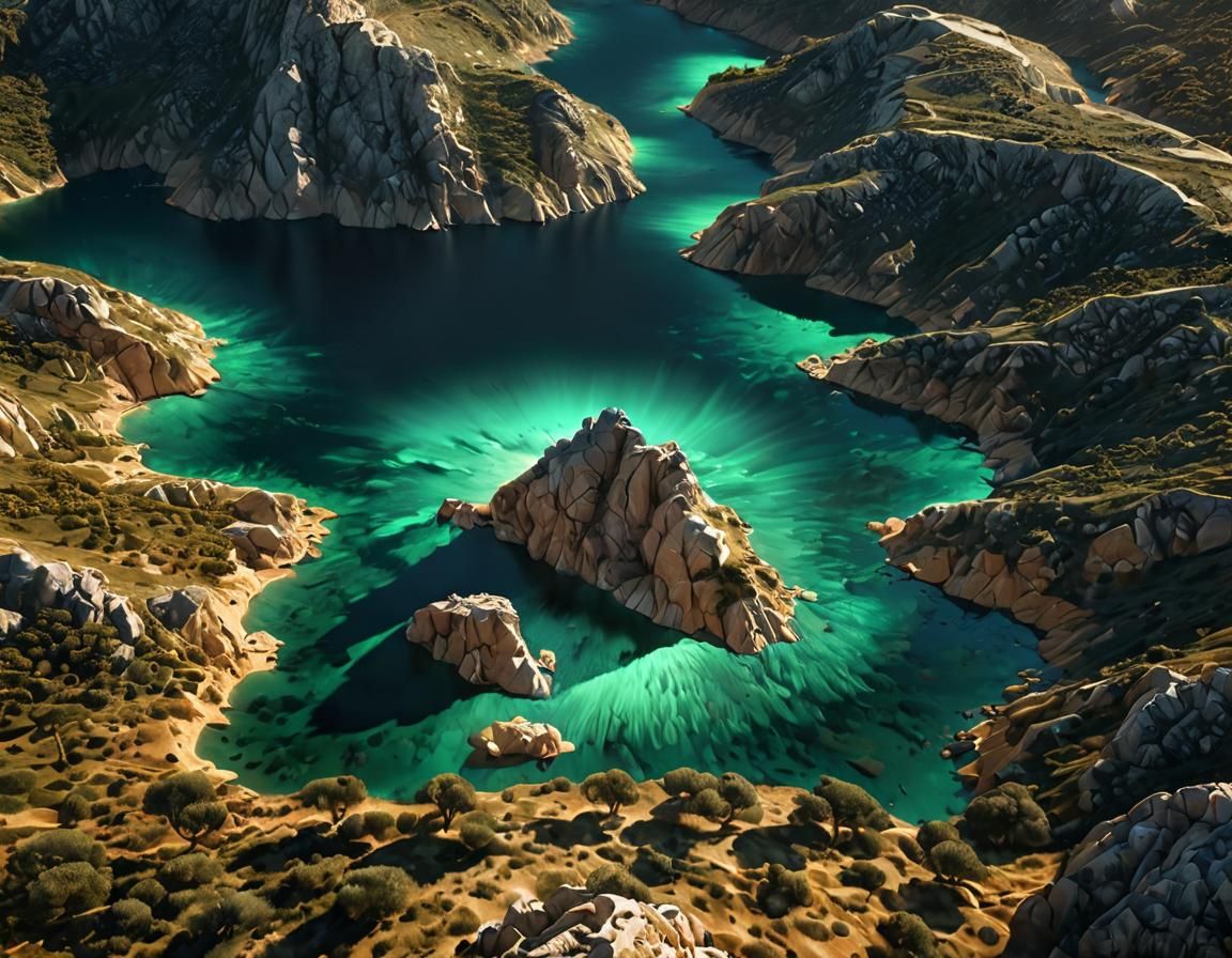 Expressionist Sardinian Landscape with Vibrant Aurora