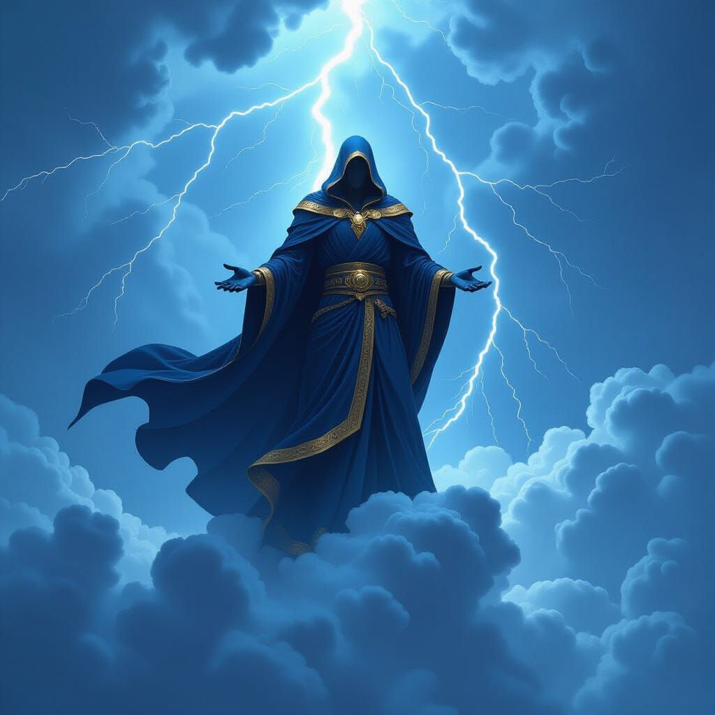 God on Thundercloud with Lightning Strikes