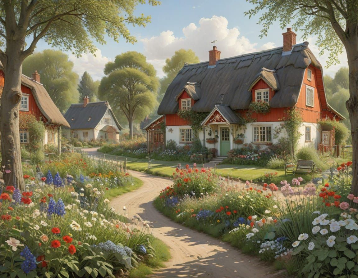 Charming Countryside Village in Morning Light