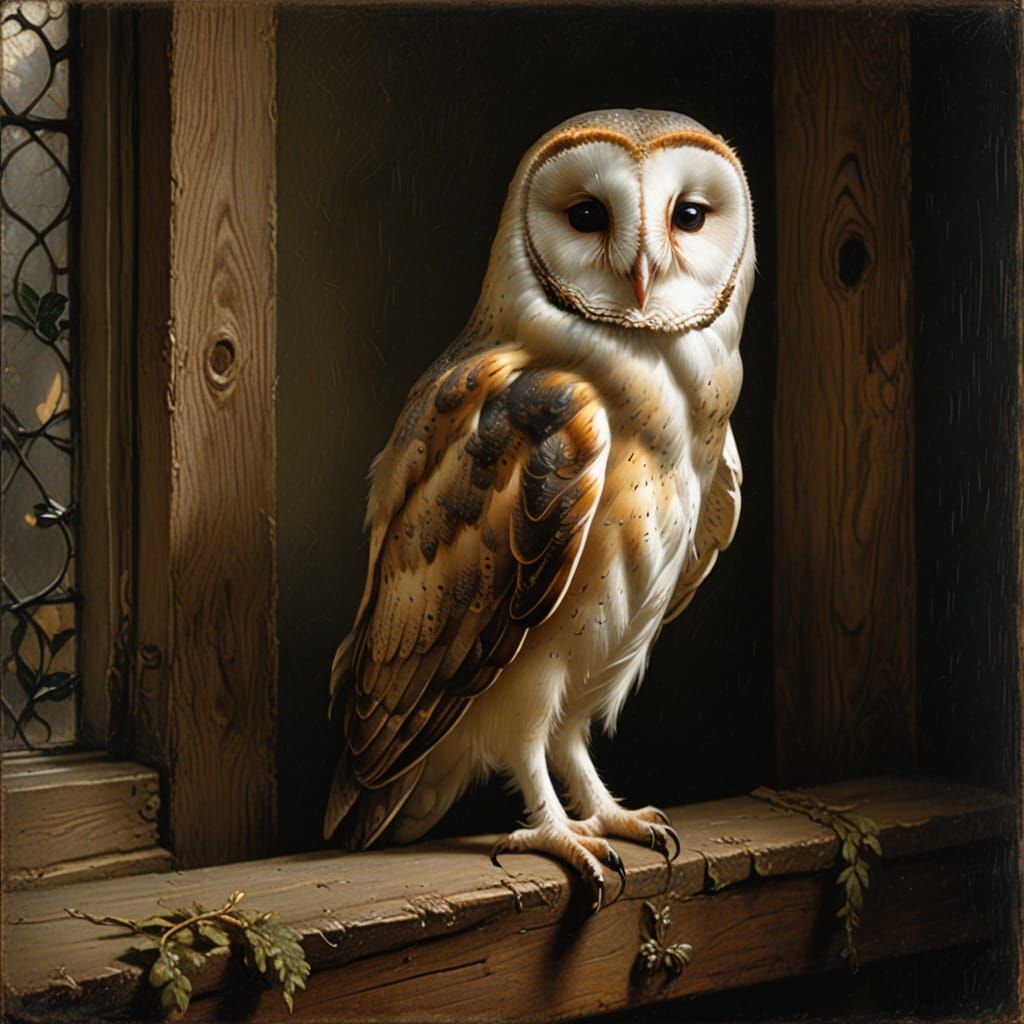 Majestic Owl in Traditional Oil Painting