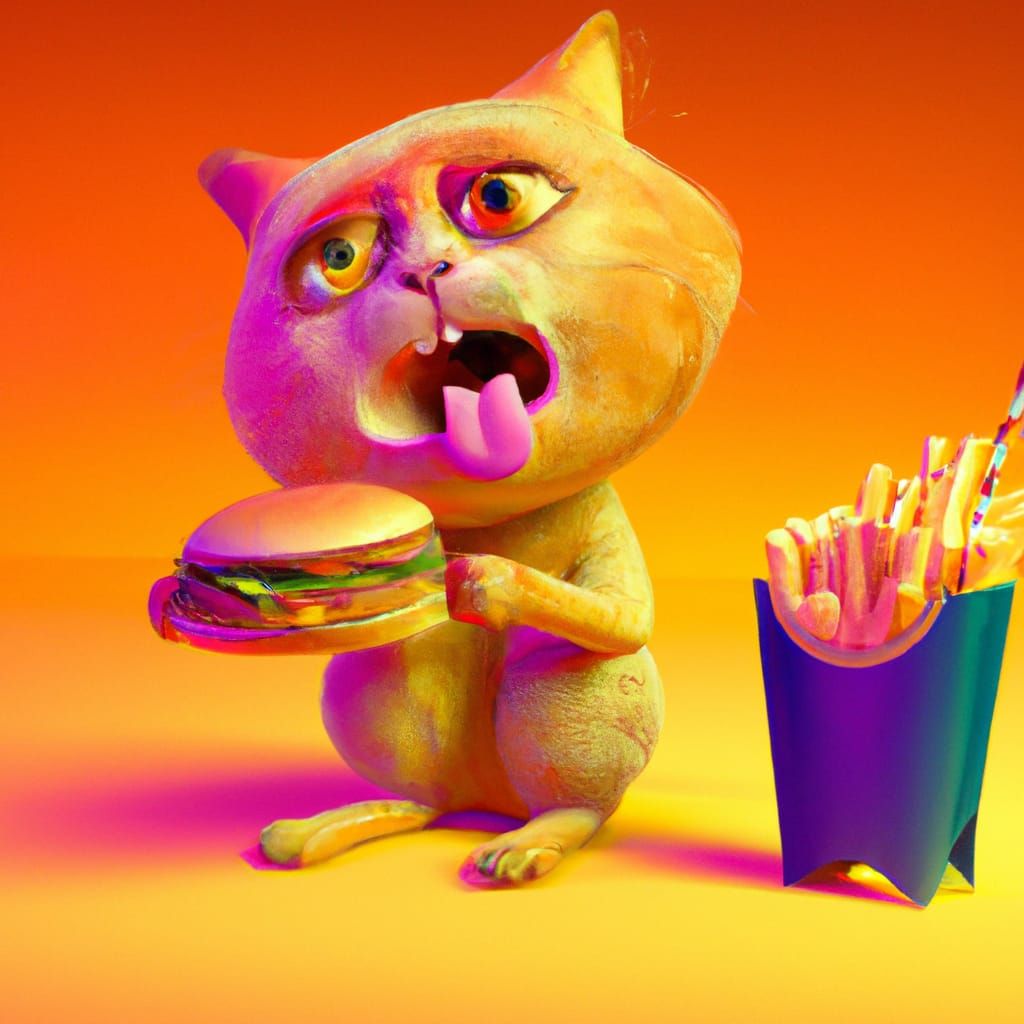 Vibrant Orange Tabby Cat Devours McDonald's in a Whimsical P...