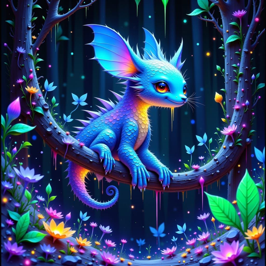 Bioluminescent Creature with Holographic Scales in Alien For...