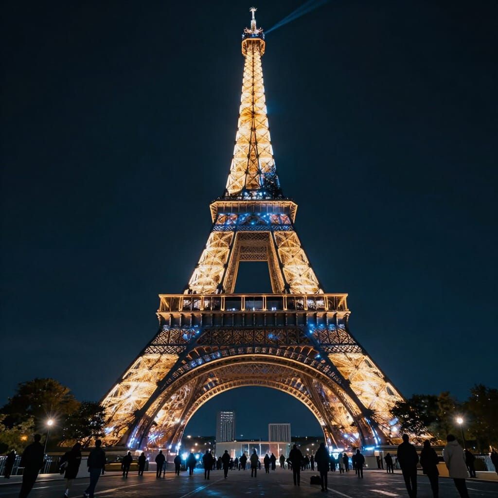 Eiffel Tower Sparkling at Night in Photorealistic Style