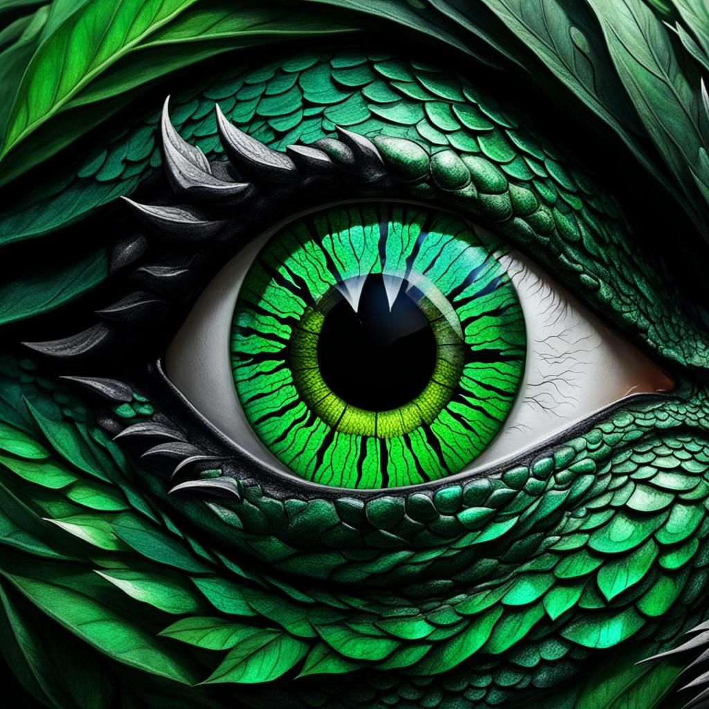 Mystical Green Dragon Gazing Through Emerald Portal