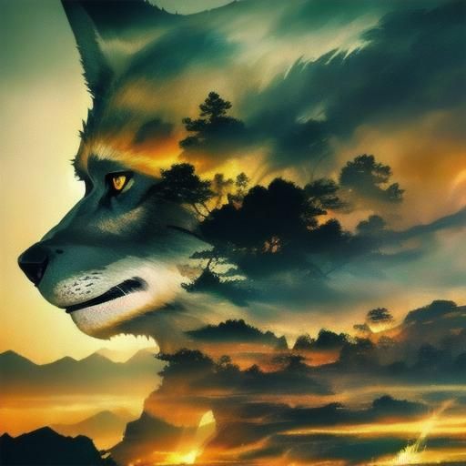 Forest Metropolis: A Cinematic Double Exposure of a Wolf