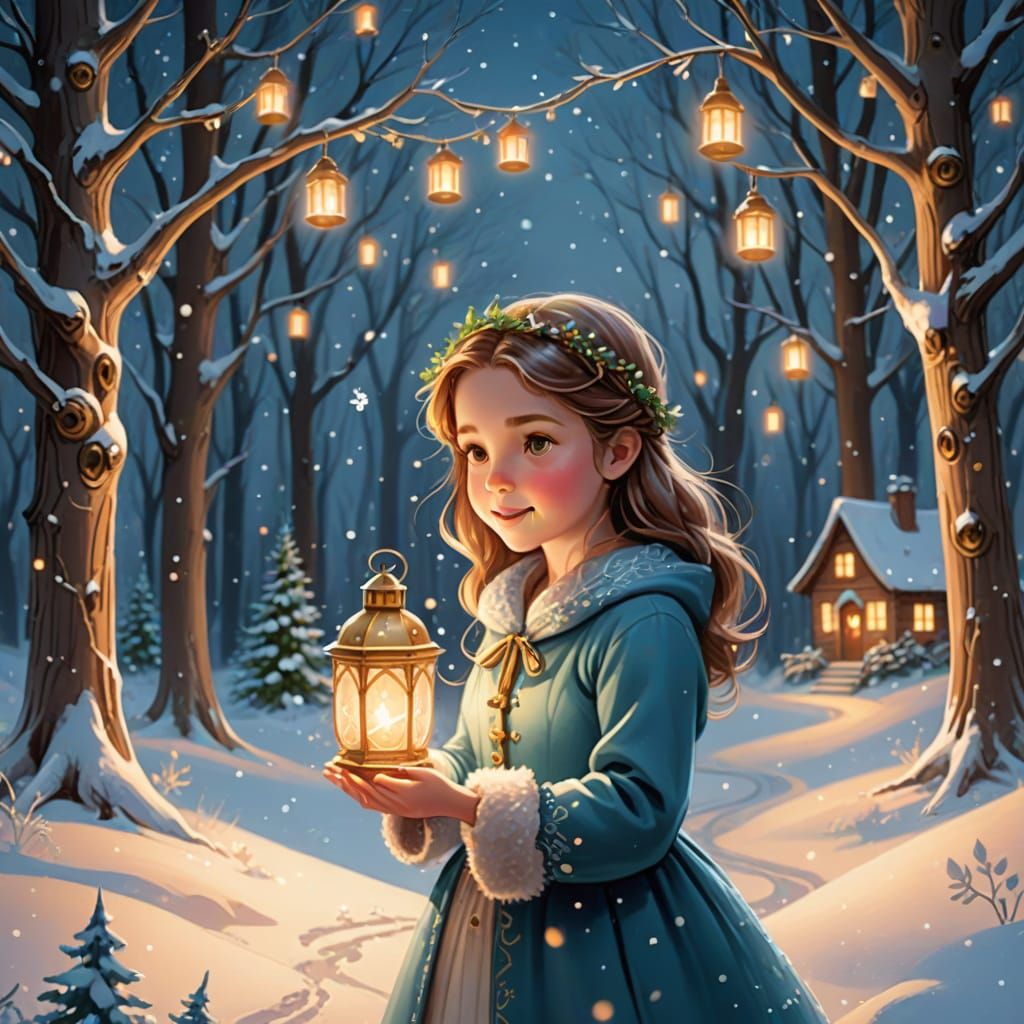 Enchanted Forest Carol Singer in Snowy Woodland