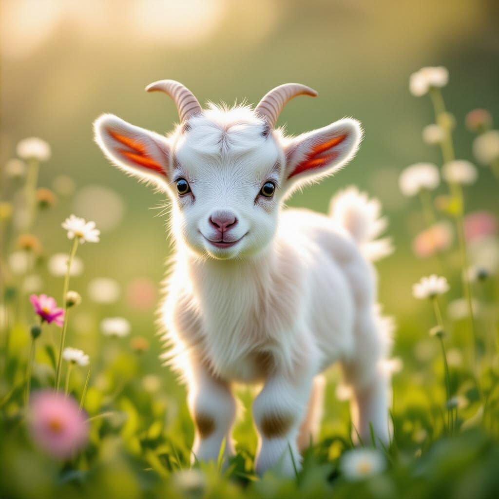 Happy Baby Goat in Dreamy Fairytale Meadow