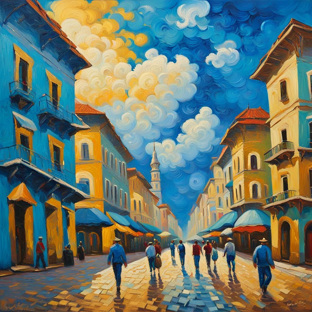 Vibrant Street Scene in Batumi, Georgia, in Neo-Expressionis...