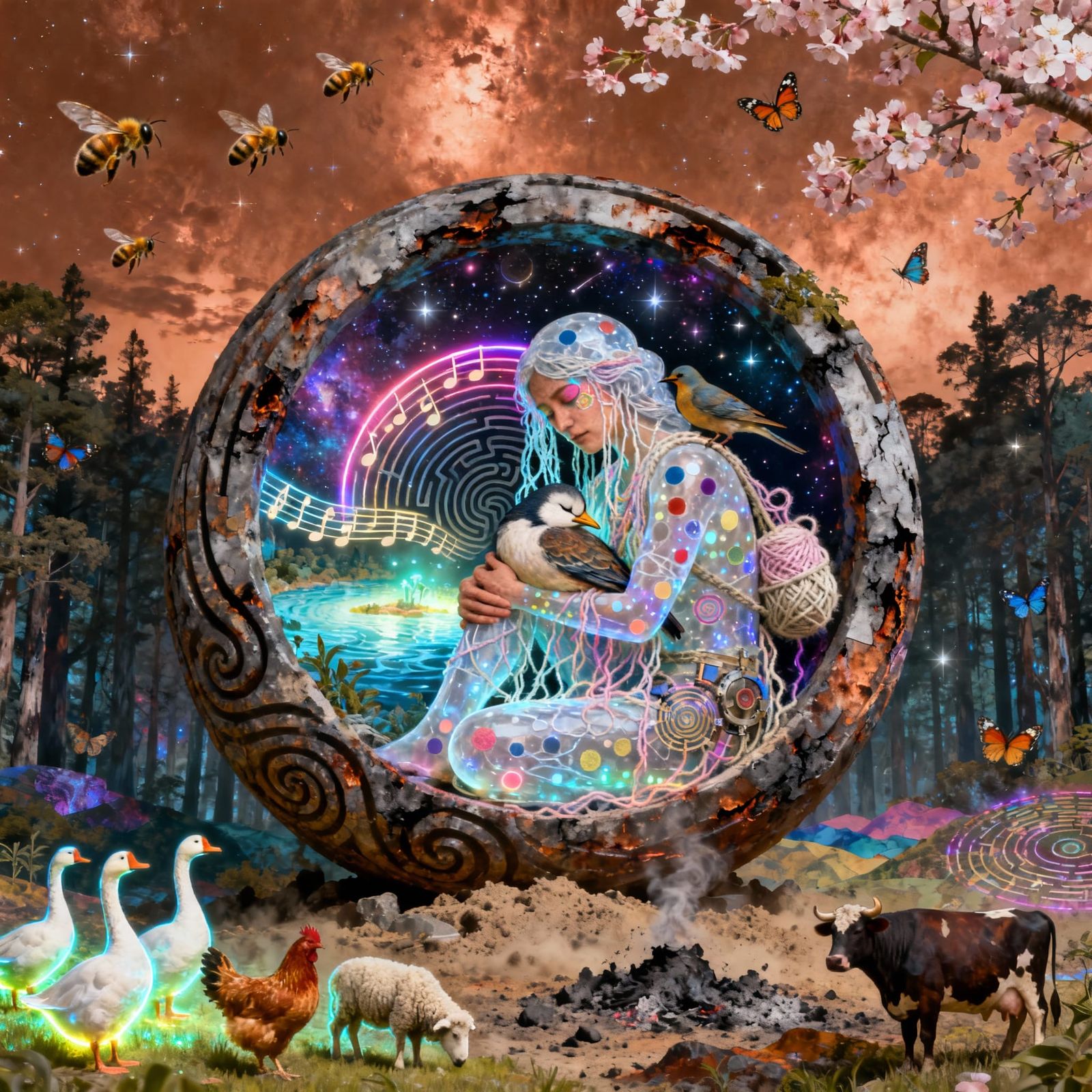 Sculptor in Bio-Art Spiral Sculpture: Mystical Forest Vision