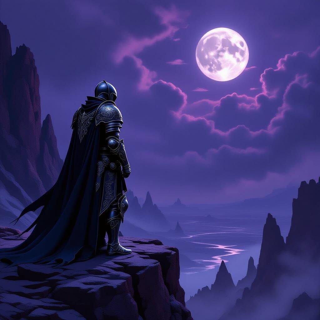 Knight on Alien Cliff in Dark Fantasy Style