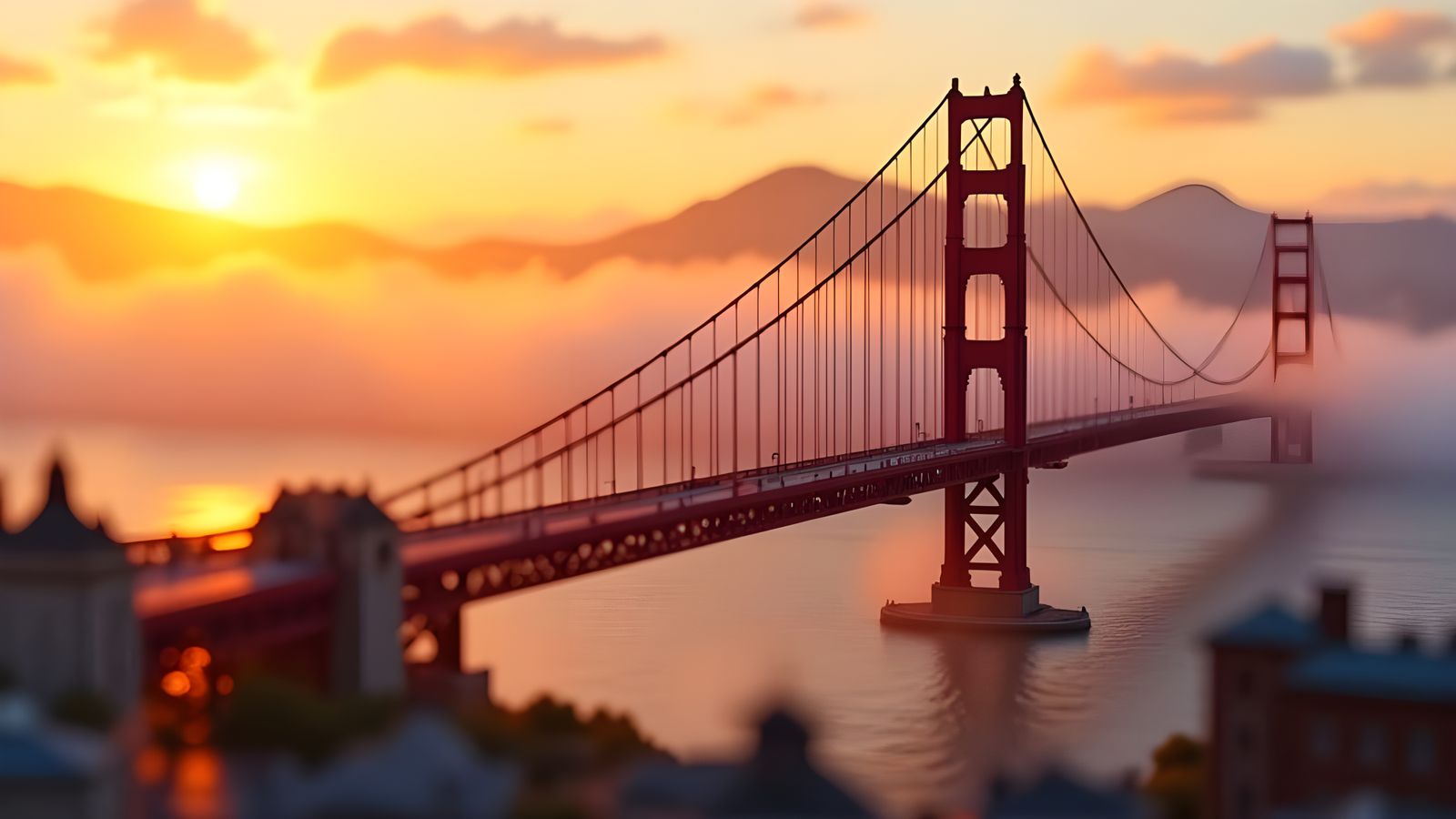 Miniature Golden Gate Bridge with Tilt-Shift Lens