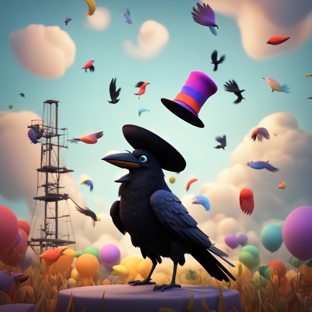 Crow in Whimsical 3D Digital Art