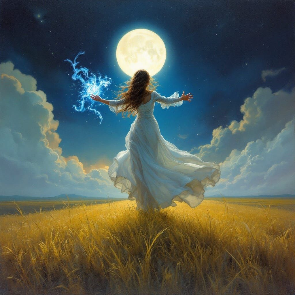 Moonlit Sorceress in a Field of Dreams