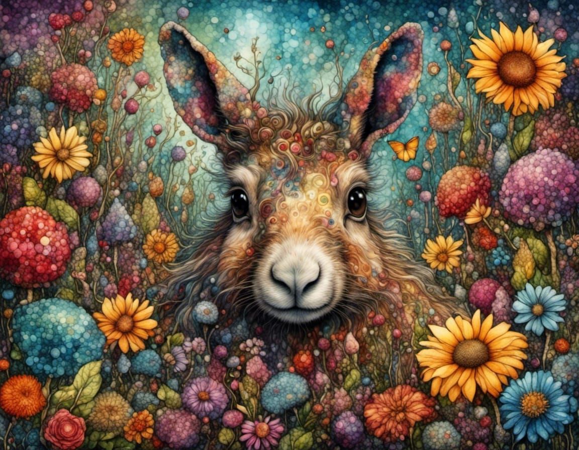Whimsical Fantasy Creature Hides Among Vibrant Blooms in a F...