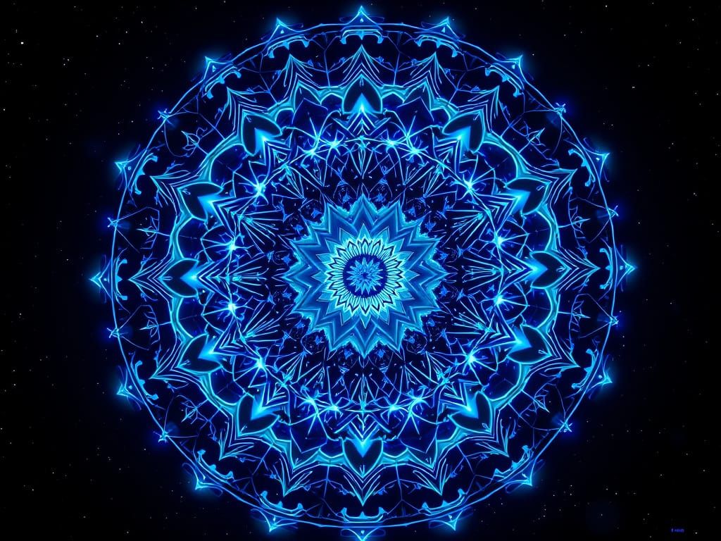 Bioluminescent Mandala in 3D Render with Fractal Textures