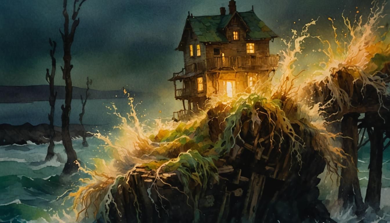 A Watercolor Vision of a Ricketty Island Home