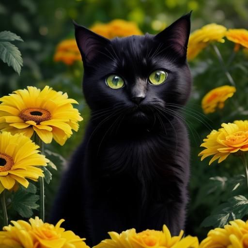 Vibrant Black Feline Portrayed in Hyperrealistic Style