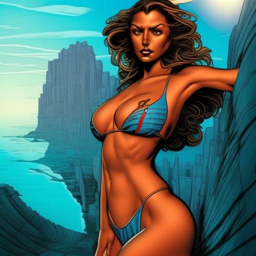 Lady in Sultry Comic Book Style Bikini