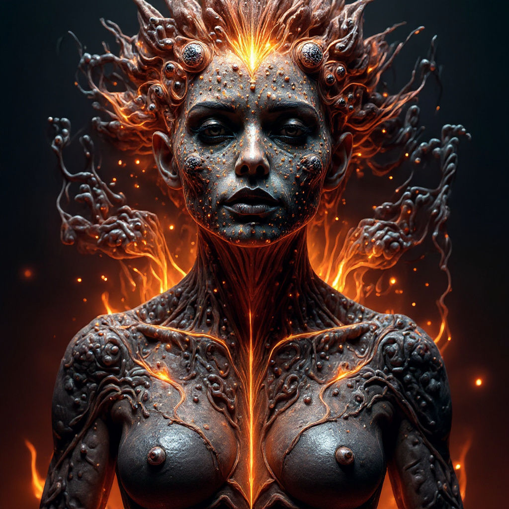 Volcanic Woman: Fantasy Art Embodying Fierce Majesty