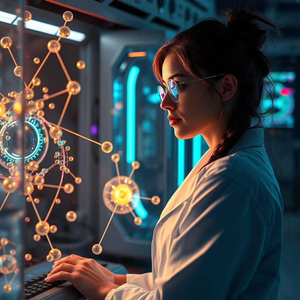 Quantum Particles in Futuristic Lab: 3D CG Render