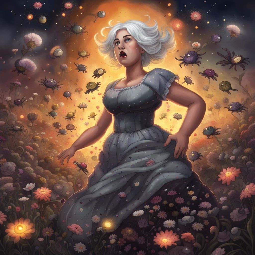 Giant Goddess Overlooks Terror in Miniature Town