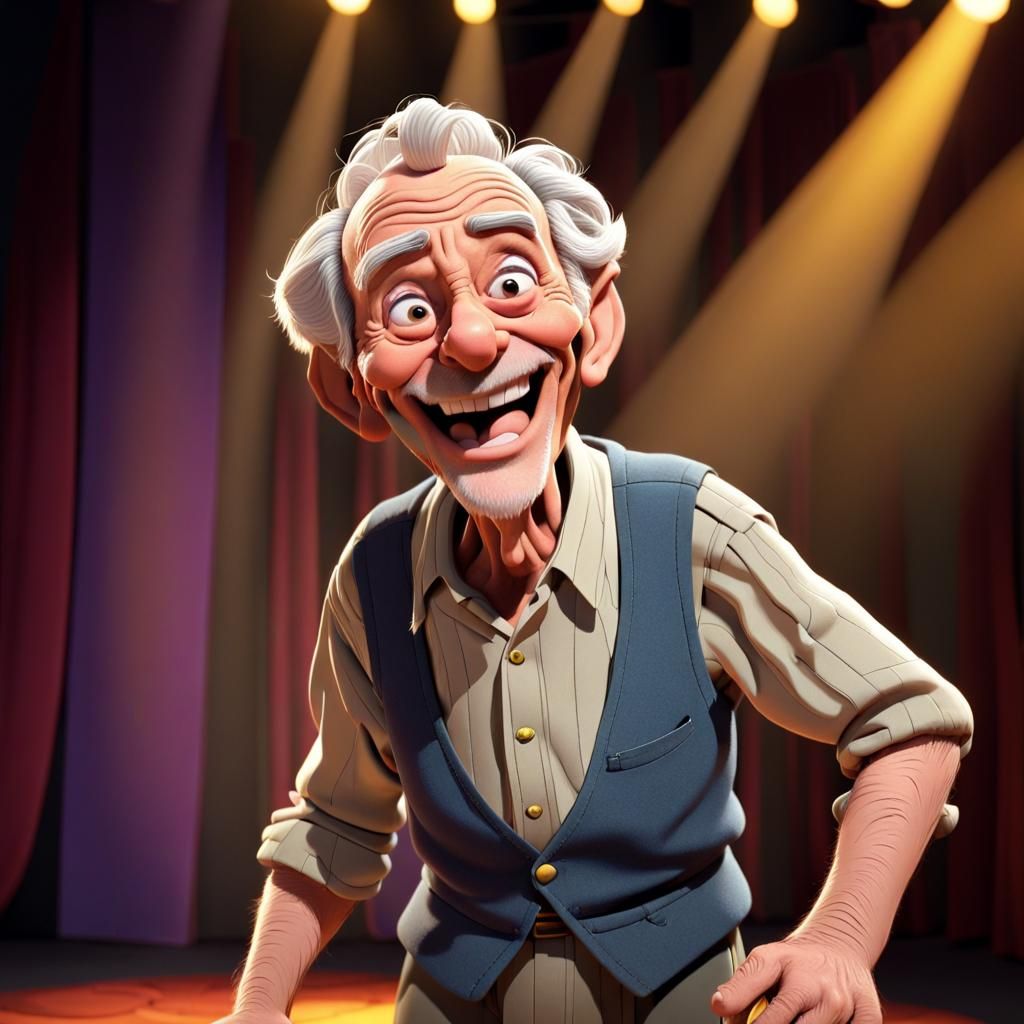 An animated comedian cartoon character takes center stage ,h...