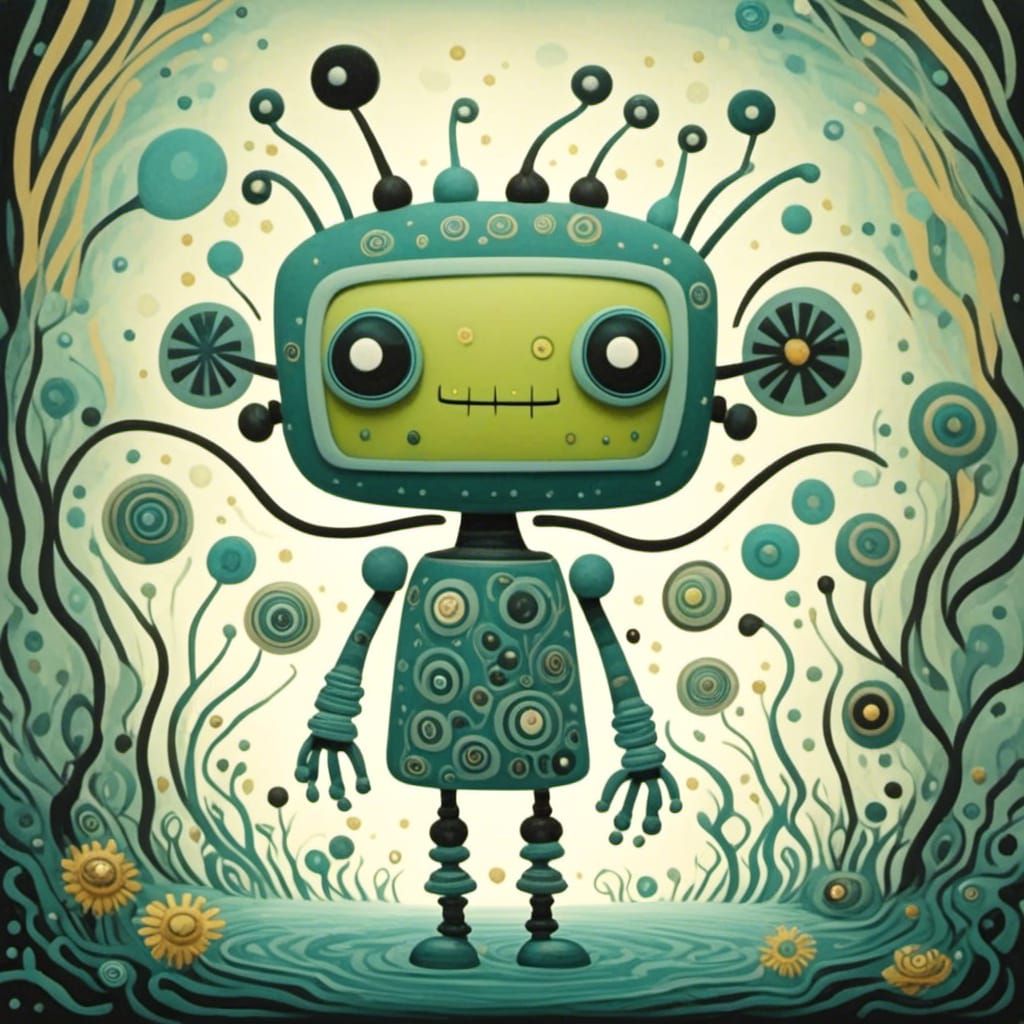 Robot Fairy in Whimsical Alien Landscape